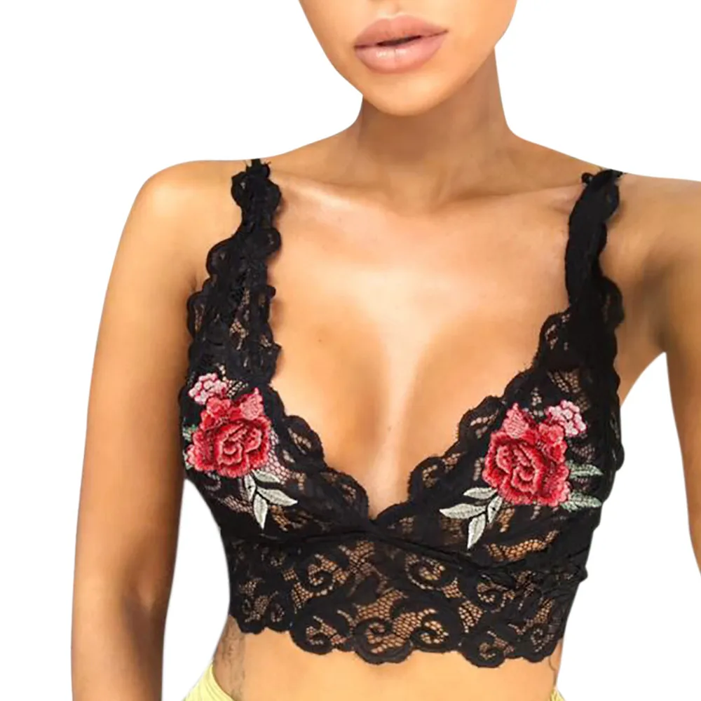 Women Lingerie Lace Flowers Bralette Bralet Bra Tank Cami Crop Tops Vest Cami US