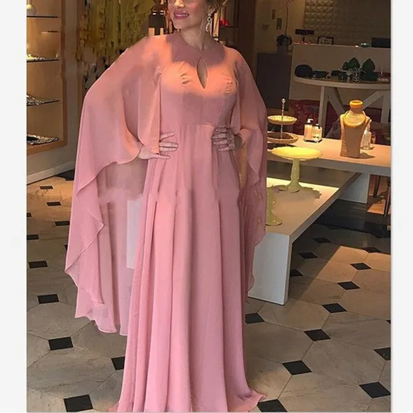 Платья для матери невесты на свадьбу с накидкой с длинными рукавами простые пастельные розовые торжественные платья в Саудовской Аравии Robe de Soiree