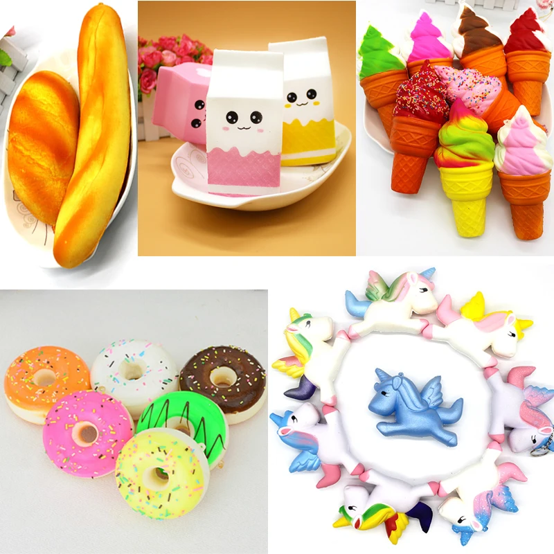 

Unicorn Squishy Squeeze Toy Milk Box Bread Banana Ice Cream Jumbo Simulate Pendant Slow Rising Squishy Stress Stretch Kids Gift