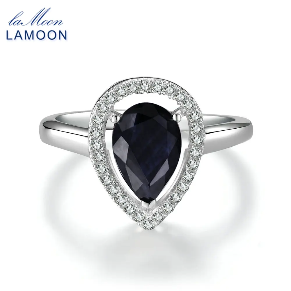 Lamoon 6X9 мм темно-голубой цвет реального Бирма черный сапфир 925 пробы Серебряное кольцо с S925 для Для женщин LMRI054