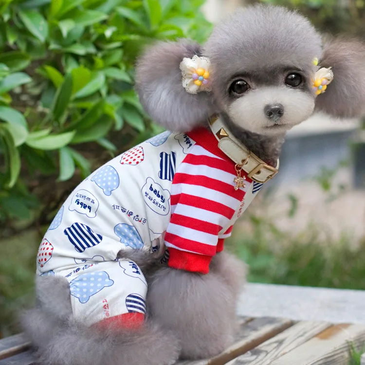 Весной и летом собака пижамы Одежда с принтом в виде собак Одежда с изображением мишки полосатые пижамы - Цвет: Красный