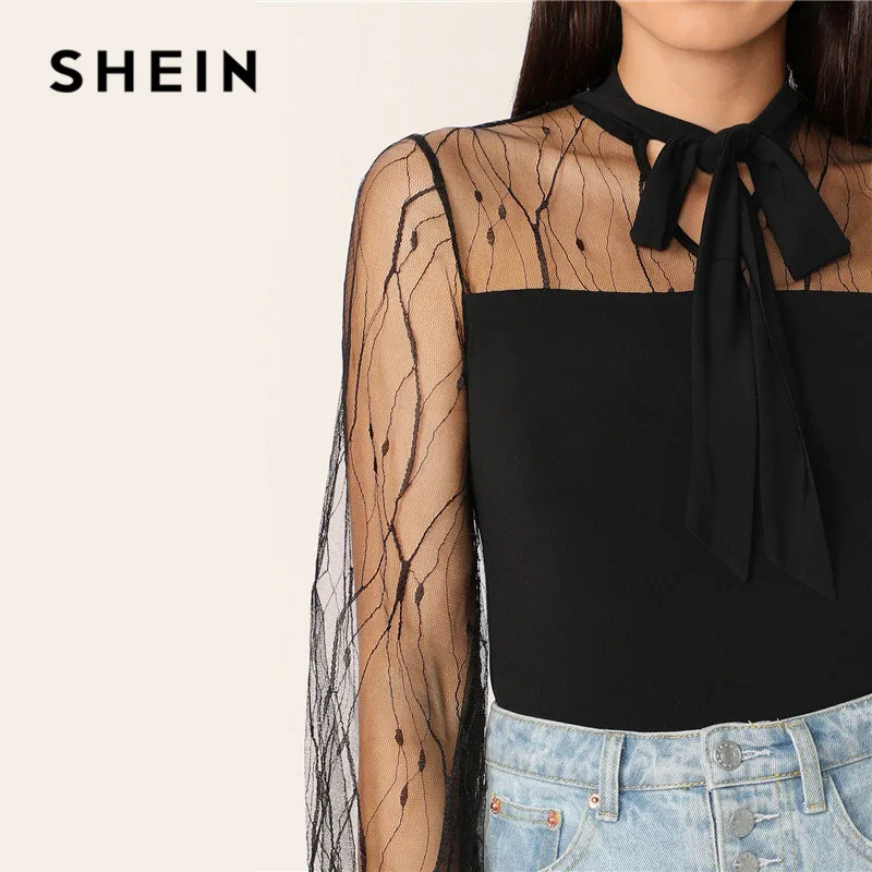 SHEIN Облегающий Сетчатый Топ В Виде Сетки С Завязками Женская Черная Элегантная