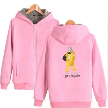 

Winter Jacket Women KPOP Billie Eilish Pink Hoodie Thicken Zipper Hooded Sweatshirt Outwear Warm Coat Tumblr Clothing Streetwear