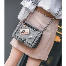 Women PU Leather Handbag Messenger Embroidery Rivets Lock Bags Tide National Wind Small Square Bag