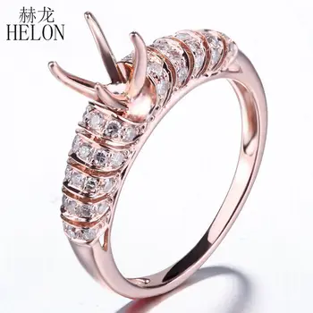 

HELON Unique Fashion Women's Jewelry Solid 14K Rose Gold 6.5mm Round Pave 0.35ct Diamond Engagement Wedding Semi mount Fine Ring