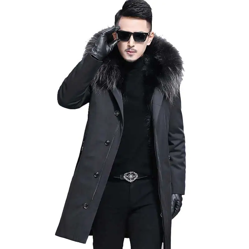 Chaude Doublure Avec Capuchon 2018 Amovible Épaisse Outwear Mens Raton Parka Grande Hiver Chaud Manteau Fourrure Laveur Beige À De Luxe vgS7wxv