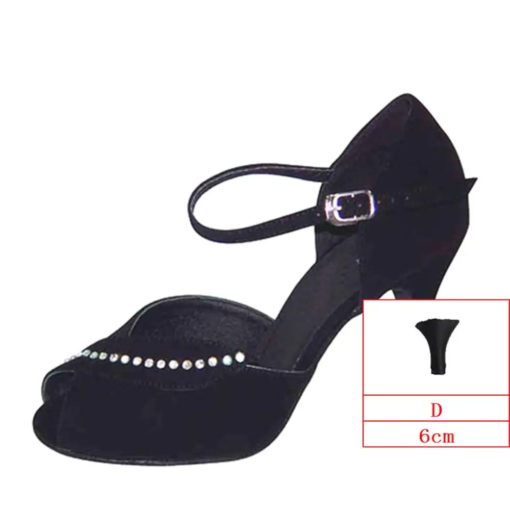 Обувь для латинских танцев для девочек; стиль; Цвет хаки, черный; стразы; атлас; обувь для сальсы; Танцевальная обувь для женщин; высота каблука 8 см или другой каблук; JYG927 - Цвет: Black-D