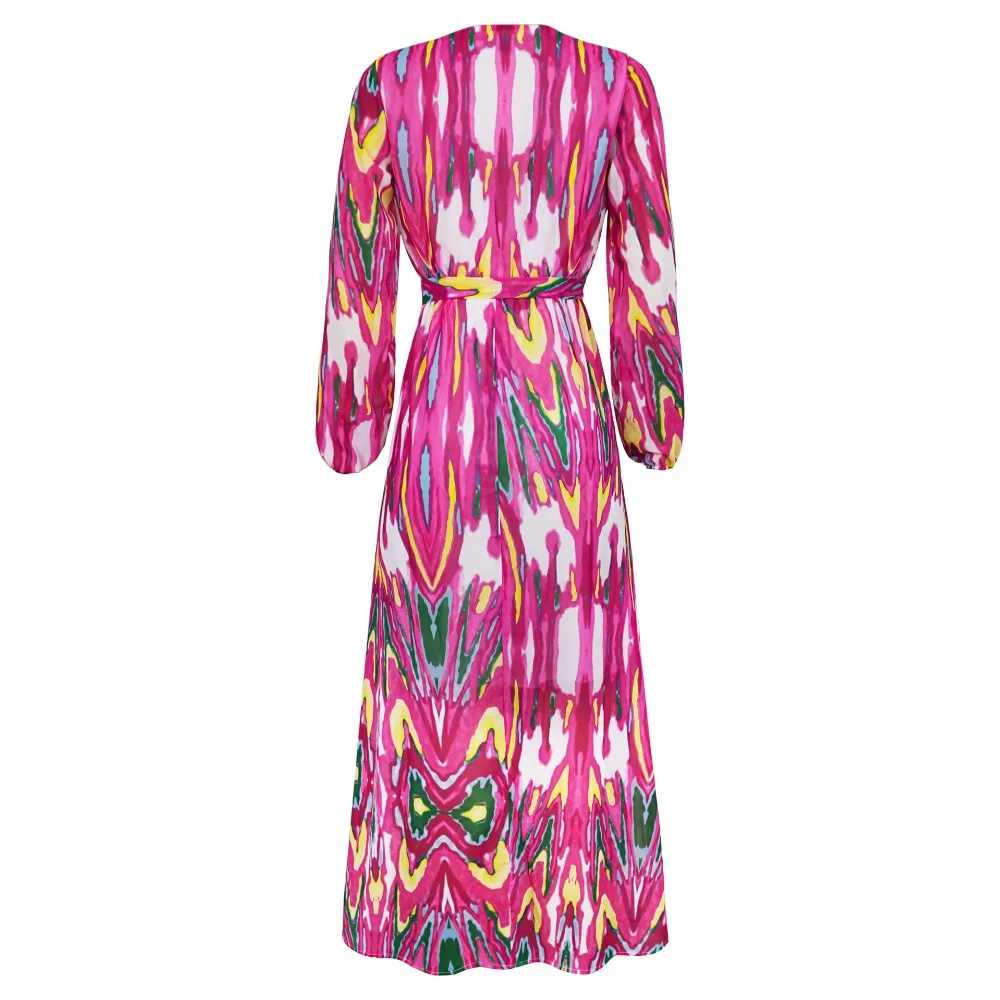 XURU Для женщин шифоновое платье Цветочный принт с v-образным вырезом пляжный большой Размеры длинное платье S-5XL элегантные женские, повседневные, свободные платья