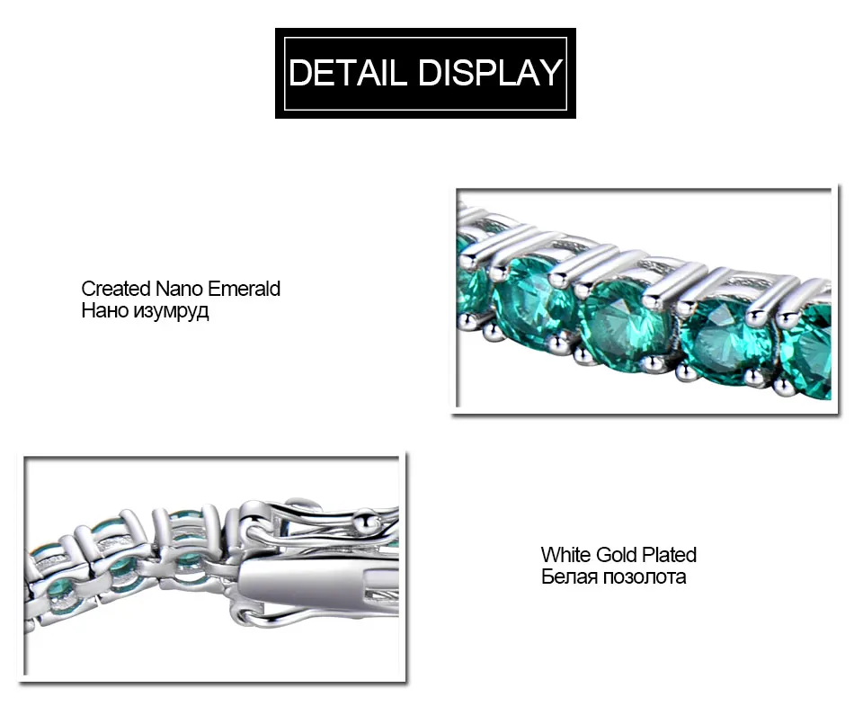 UMCHO роскошный созданный нано зелёный Изумрудный камень браслет Настоящее серебро 925 пробы браслеты и браслеты романтические для женщин Подарки