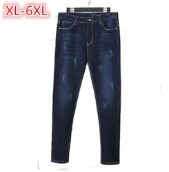 Горячая Распродажа XL-6XL рваные джинсы стрейч Для женщин Новинка весны узкие эластичные джинсы женская обувь, Большие размеры Для женщин