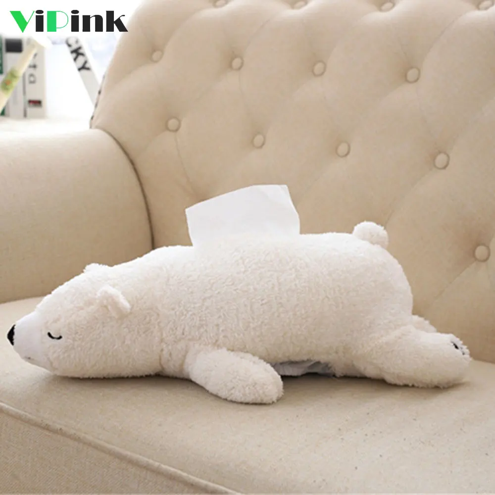 

Cute Polar Bear Doll Plush Tissue Box Removable Tissue Case Napkin Cover Set Animal Toys Napkins Storage Case Home Car Decor