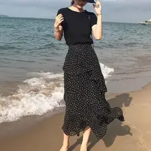 Женская юбка с высокой талией, юбка русалки, Женская корейская модная многослойная Повседневная шифоновая Женская одежда в горошек, женская одежда в стиле ретро