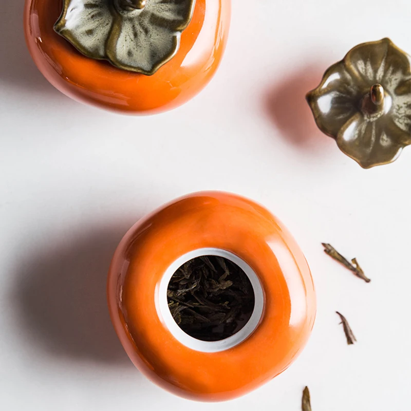 

MDZF SWEETHOME Portable Mini Tea Caddy Tea Box Persimmon Sealed Cans Pu'er Gift Jar
