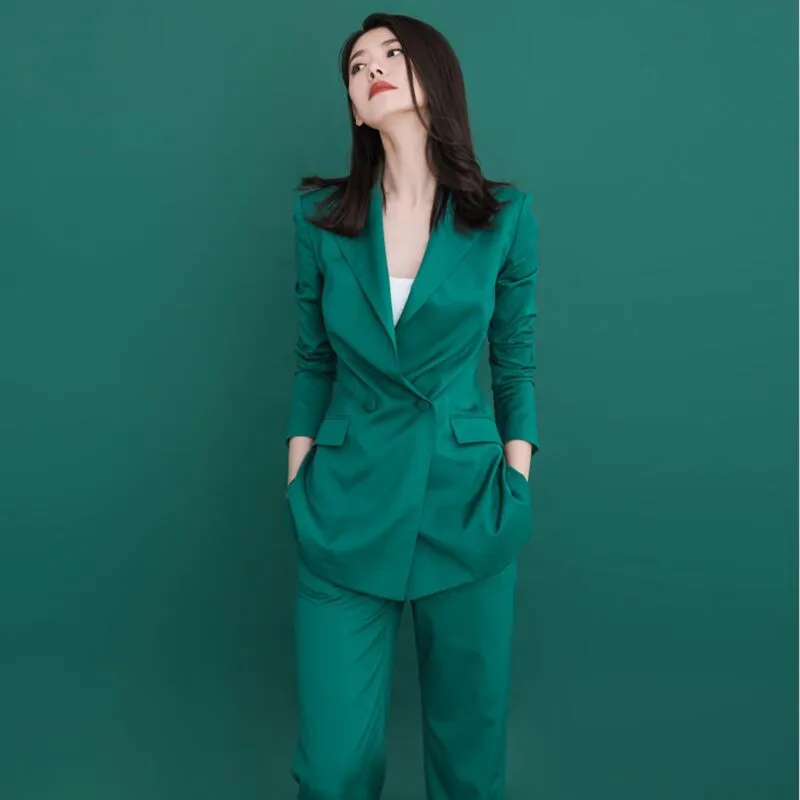 1021        98       Customized new hot women's green suit two-piece suit (jacket + pants) women's business office official business wear