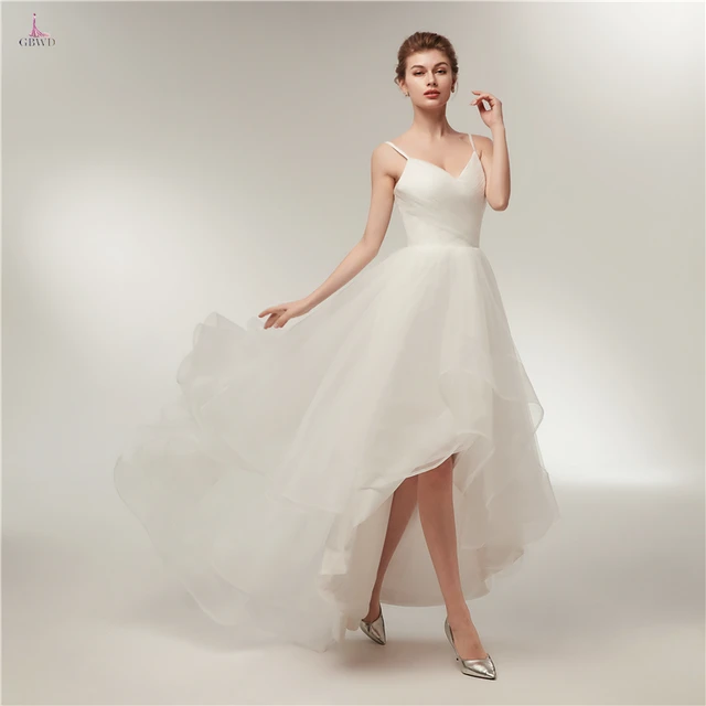 Simple White High Low Wedding Dresses 2018 Spaghetti Straps V Neck Simple White High Low Wedding Dresses 2018 Spaghetti Straps V Neck Elegant Dress Bridal