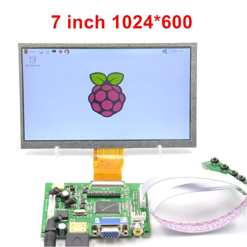 Raspberry Pi 7 "экран дисплей дюймов ЖК дисплей экрана + Драйвер платы белый кабель длинная доска для ключей USB HDMI HD 1024x600