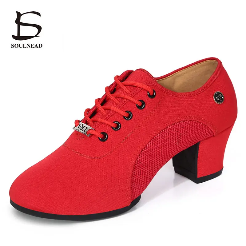 Dance-Shoes Ballroom Latin Jazz Middle-Heel Womens Non-Slip Tango Ladies Cloth Soft-Sole