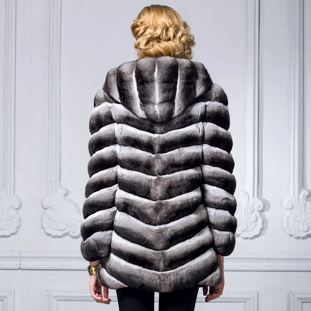 Fourrure Noir Mi Avec Gratuite Velours Haut Phoenix Femmes En Lapin Chinchilla Véritable Luxe Nouveau Manteau Gamme Capuche long Livraison De PXOZiku