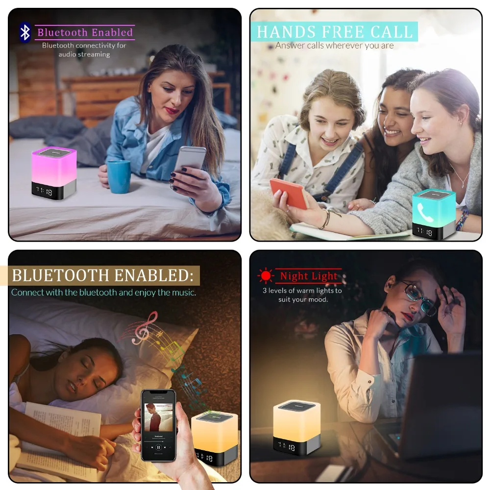 Elecstars Bluetooth динамик Ночной светильник прикроватная Настольная лампа с таймером