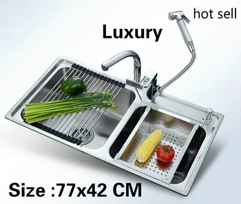 Best Free Shipping Apartment Vogue Kitchen Double Groove Sink Do The Dishes Food Grade 304 Stainless Steel Hot Sell 770x420 MM