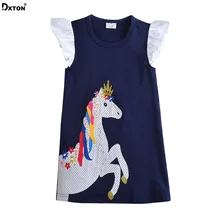Dxton/Детское платье для девочек с мультяшным принтом «вестдиос», «Единорог», платье принцессы с расклешенными рукавами г., платья с блестками для девочек летняя детская одежда