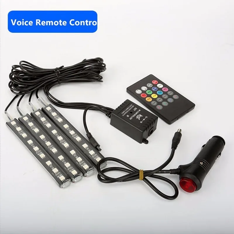 Multi-Color Underdash Lighting Kit - Interior Atmosphere Neon Lights Strip for Car With Wireless IR Remote Charger6