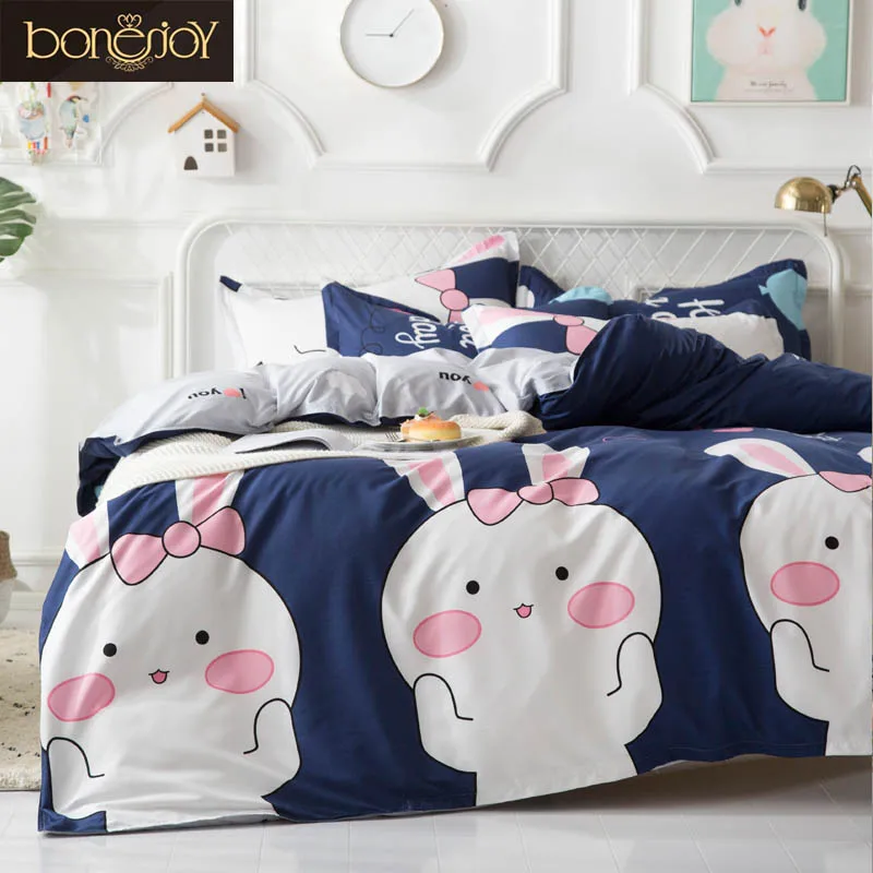 Bonenjoy Cartoon Blue Kids Bedding Set King Size Cartoon Rabbits Bed