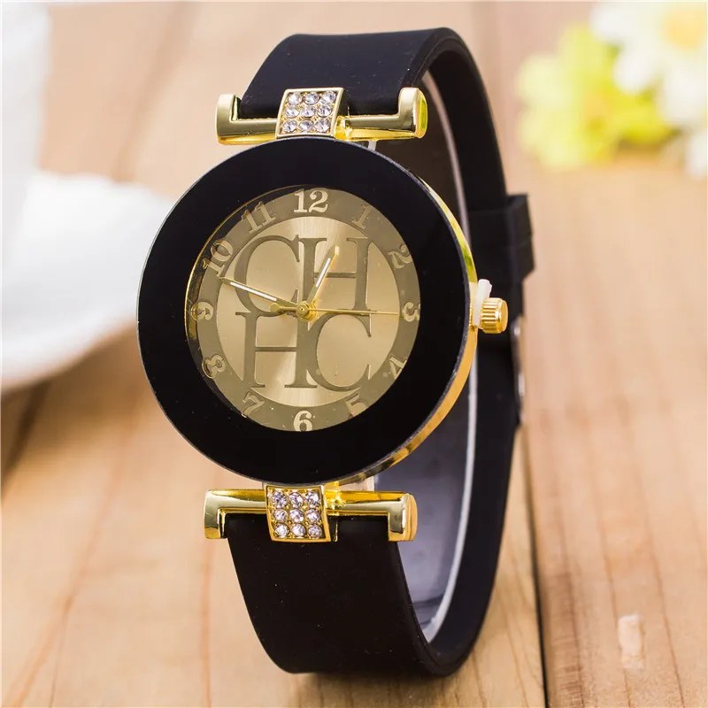 

Fashion Brand Gold Geneva Casual Quartz Watch Women Crystal Silicone Watches Relogio Feminino Dress Wrist Watch silica gel watch