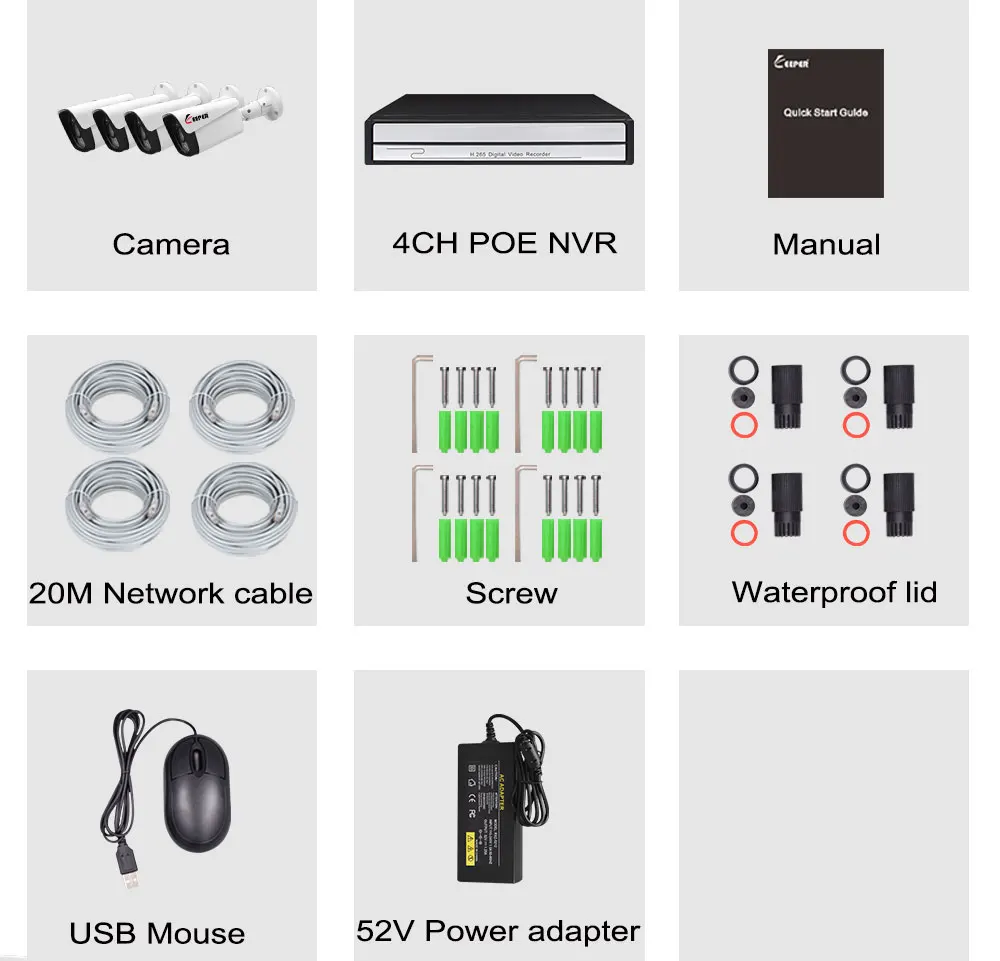 Sistema de Cctv Livre à Prova ip ao ar Keeper hd Poe Nvr 4 Pcs 2.0mp Câmera Dwaterproof Água P2p Onvif Sistema Vigilância Segurança H.265 4ch 1080 p 11 câmera ip ao ar livre à prova