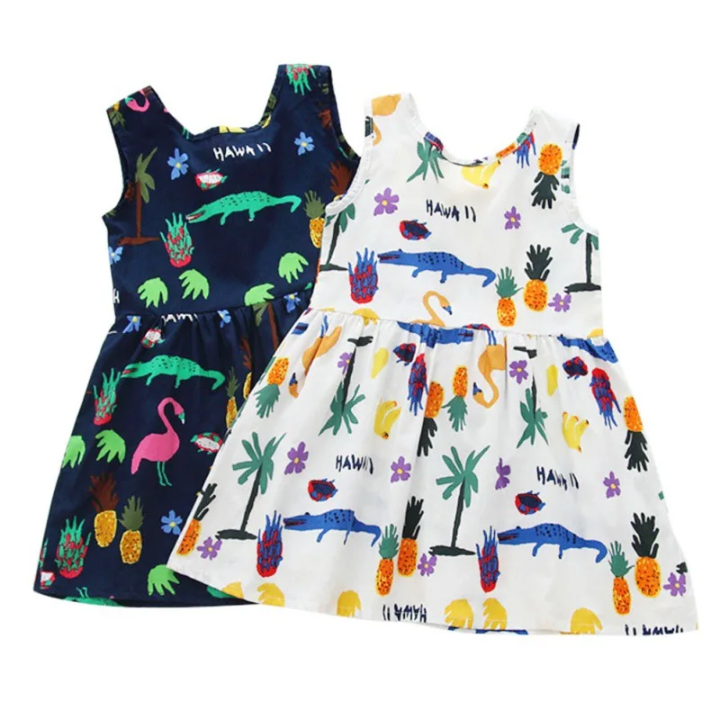 

Summer Cute Girls Dress Kids Sleeveless Cartoon Print Pattern Dress Vestidos Children Clothes