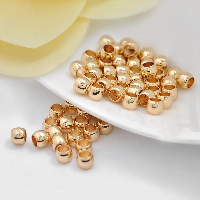 

10PCS 6x5MM 24K Champagne Gold Color Plated Brass Large hole Spacer Beads Bracelet Beads High Quality Diy Jewelry Accessories