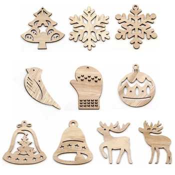 

10PCS DIY Multi Tpye Natural Christmas Wooden Pendants Ornaments For Christmas Party Xmas Tree Pendants Kids Gifts Decoration