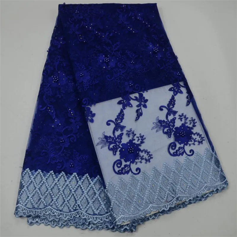 

Latest African Tulle Lace High Quality french lace fabric royal blue french net tulle lace fabric with flower embroidered
