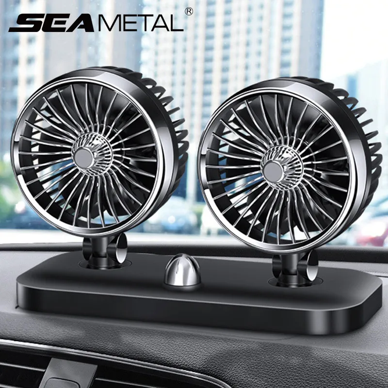 Adjustable 12V Dual Fan 360° Rotating Mini Air Fan Cooler For Truck Car tent RV