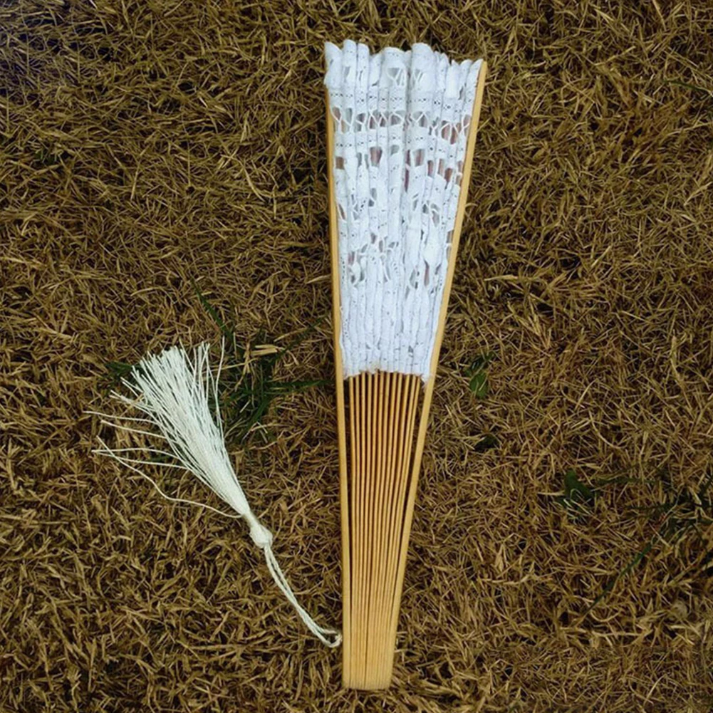

Lace Design Bamboo Bone Exquisite Photography Party Hollowed Out Folding Tassel Hand Fan Handmade Wedding Portable Dancing Props
