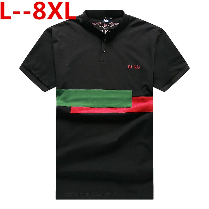 Big 10XL 8XL 6XL 5XL New Men T shirt Fashion Mandarin collar Short-sleeved Slim Fit Blue Striped T-SHIRT Man Top Tee Plus Size | Мужская