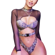 SnakePrint, сдельный купальник, сетка, длинный рукав, купальник для женщин, сексуальный купальник, стринги, купальный костюм, прозрачный Монокини, хит, боди