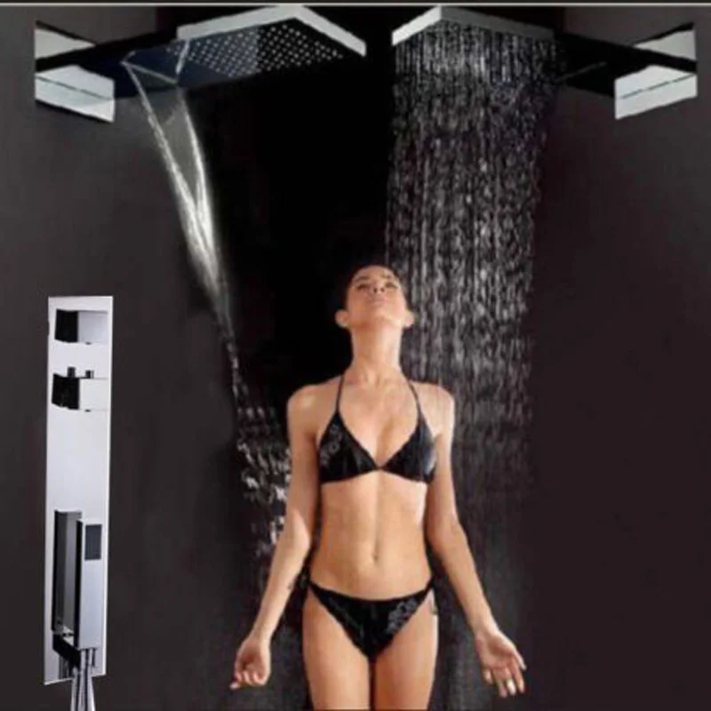 Concealed Install Thermostatic Shower Faucets With Handheld Shower Chrome Brass Waterfall Rain Shower Mixer Set Faucet