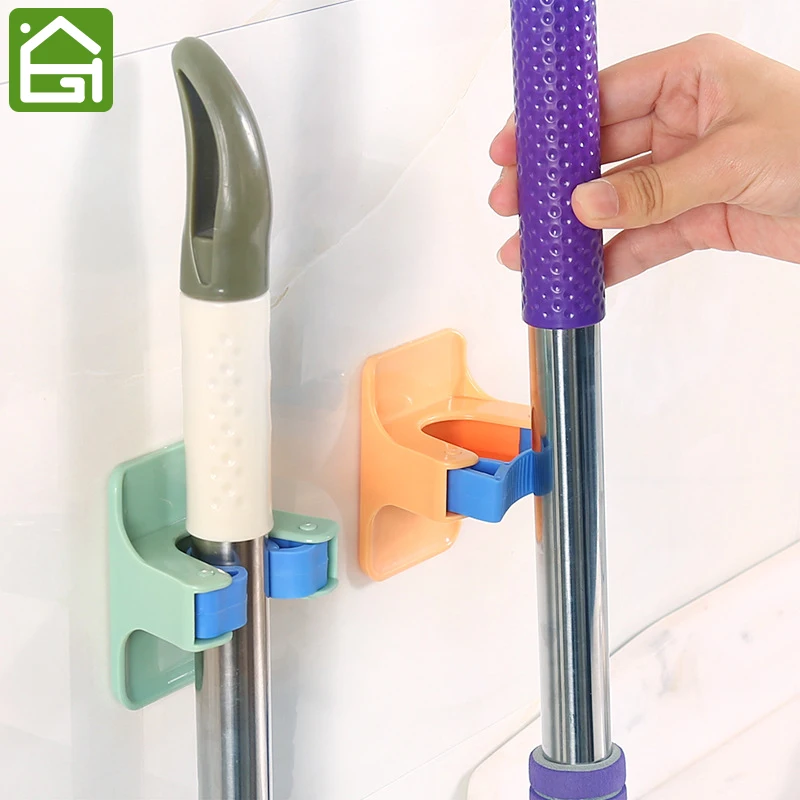 

2pcs/lot Random Color Home Clip Mop Hooks Self-adhesive Stick Mop Umbrella Holder Bathroom Rack