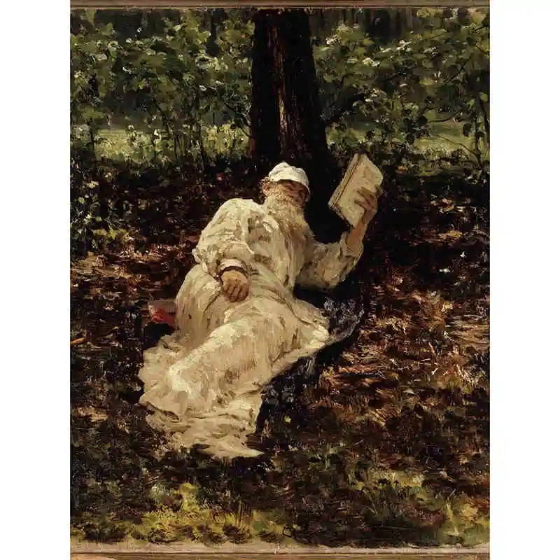 Ilya Repin read book under the tree