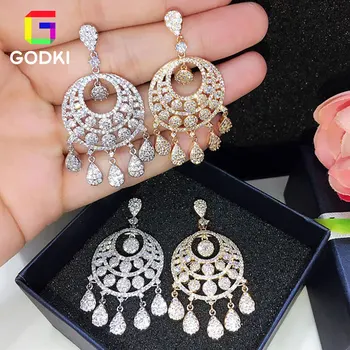 

GODKI Round Shape Tassel Drop Cubic Zirconia Women Engagement Earrings Jewelry Party Gift