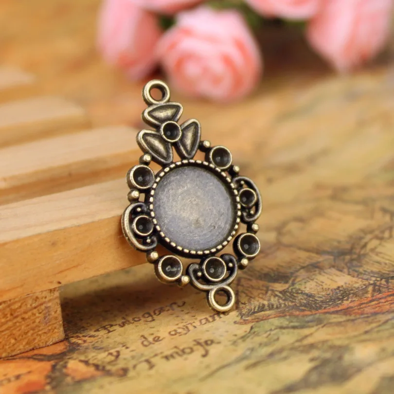

40pcs 34*22mm ancient bronze Pendant Setting 12mm glass Cabochon Cameo Base Tray Bezel with wing Blank Jewelry Making Findings