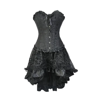 

Women Corset Dress Vintage Gothic Victorian Brocade Overbust Corset Skirt Sets