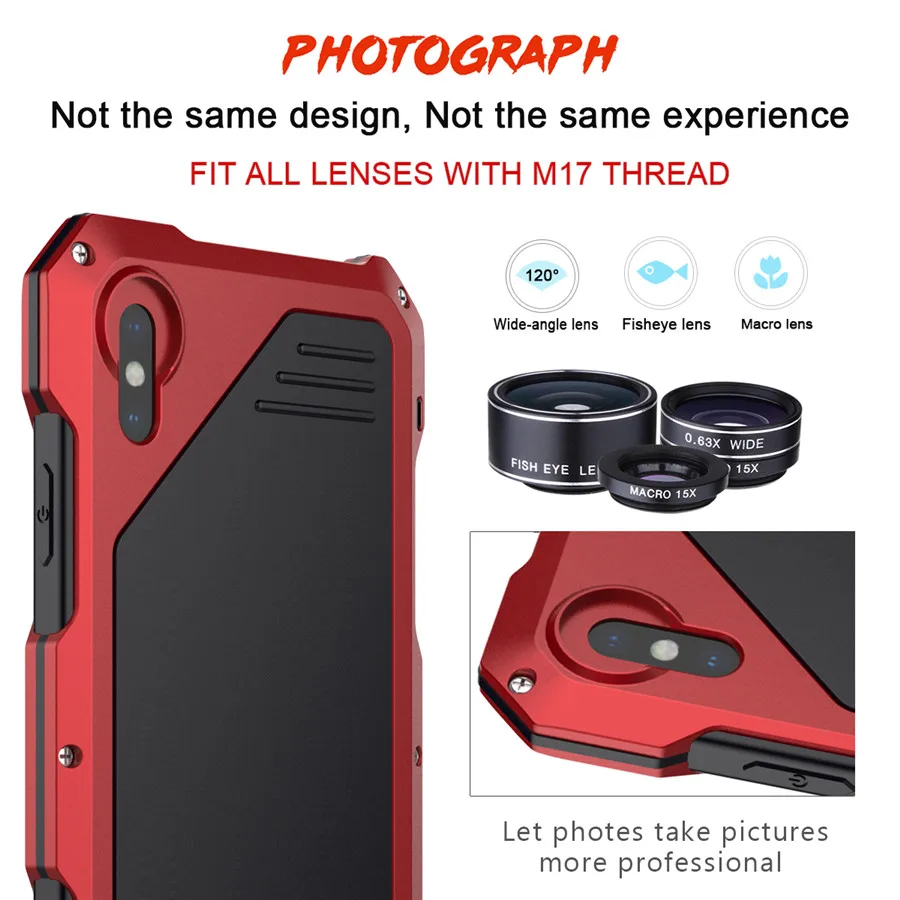 ل فون Xs ماكس Xr فاخر معدن إطار سيليكون الوفير للصدمات 360 حماية درع حالة + زاوية واسعة عدسة عين سمكة دقيقة عدة ل فون Xs ماكس Xr فاخر معدن إطار سيليكون الوفير للصدمات 360 حماية درع حالة + زاوية واسعة عدسة عين سمكة دقيقة عدة