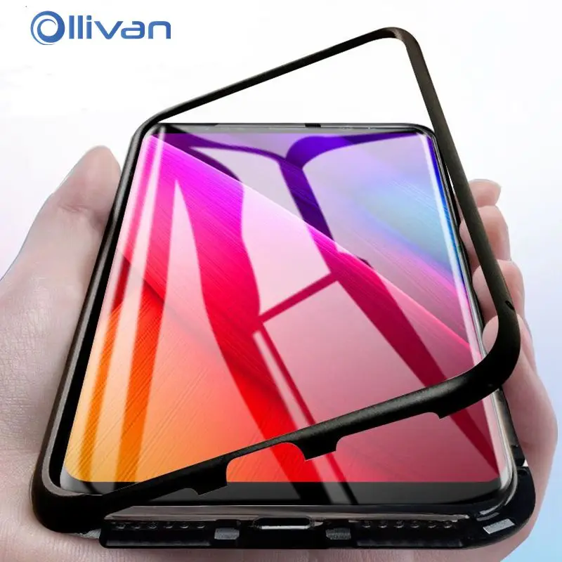 

OLLIVAN Magnetic Glass Cover Case For Samsung Galaxy S8 S9 Note 8 Luxury Built-in Magnet Metal Phone Cases For Samsung S8 Case