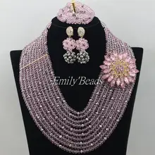 Великолепный Африканский бисером Ювелирные изделия из кристаллов набор 10 слоев Африканский Baby Pink Нигерии Свадебные Цепочки и ожерелья Ювелирные наборы Новые amj752