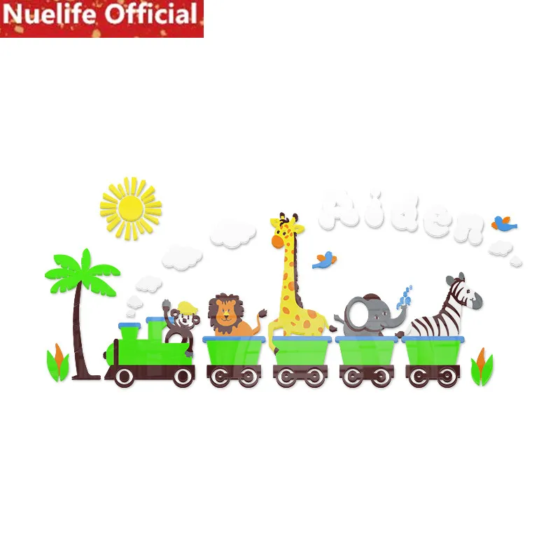  large Cartoon small train animal pattern acrylic wall sticker kids room kindergarten living room be - 32919411322