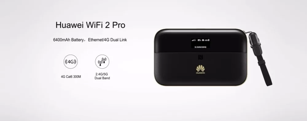 Original 300Mbps Huawei WiFi 2 Pro E5885 3G 4G LTE FDD TDD Wireless Pocket WiFi Router With Ethernet Port 6400mAh Power Bank