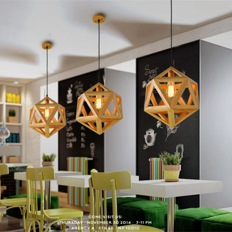 

Nordic Mordern Wooden Diamond Ball E27 110/220V 40/45cm Wood Pendant Lights Droplight Hanging Lamp For Home Cafe bar reasterant
