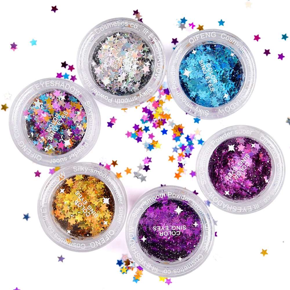 6 Colors Cosmetic Chunky Body Glitter Sets for Nail Glitters Face Eye